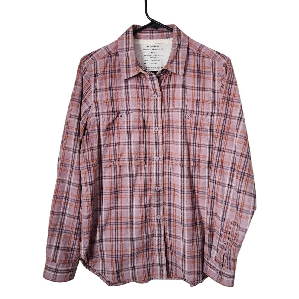 REI CO-OP organic cotton plaid button up shirt pink gorpcore granola girl M
